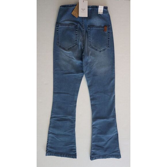 Roxy ERJDP03245 Womens Sz 26 Med Blue Slim Bootcut Wild Blossom Flared Jeans $65 - Picture 2 of 8